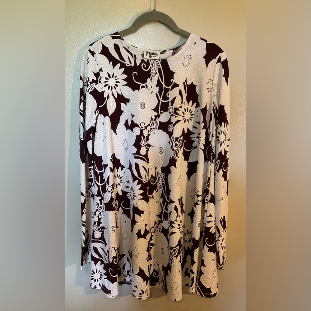 Show Me Your Mumu, Tyler Floral Tunic Mini Dress, Burgundy and White